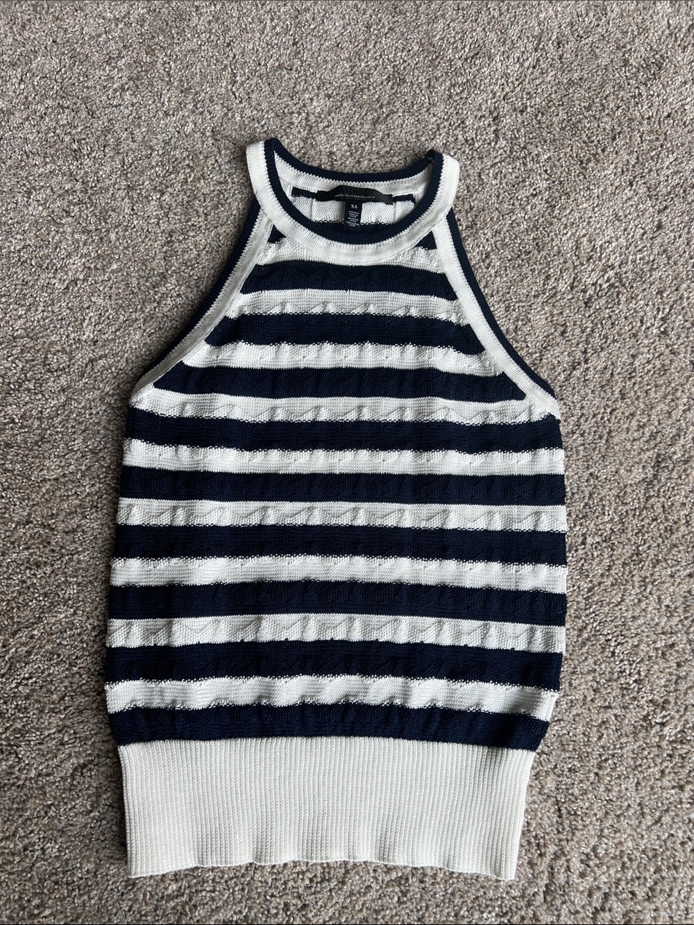 WHBM Striped Knit Halter Tank Top - Navy & White Size XS